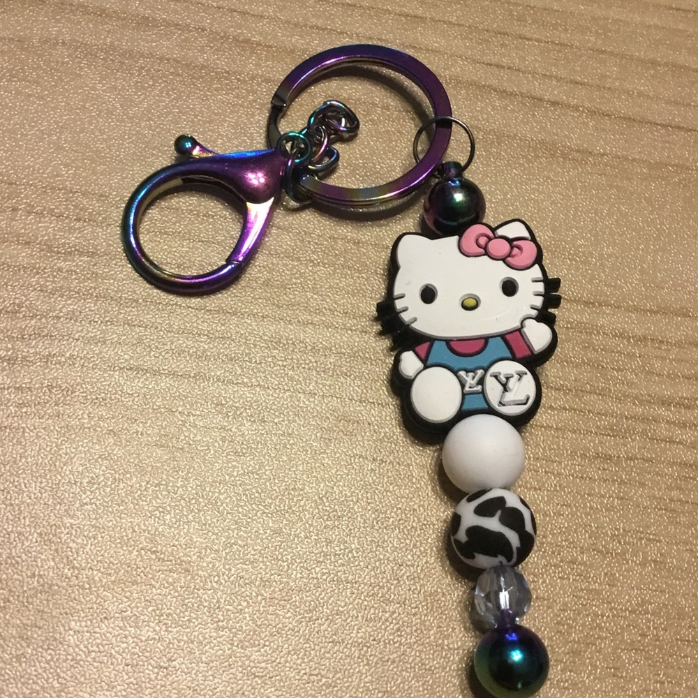 Hello Kitty Keychain with Pink and Blue Charm